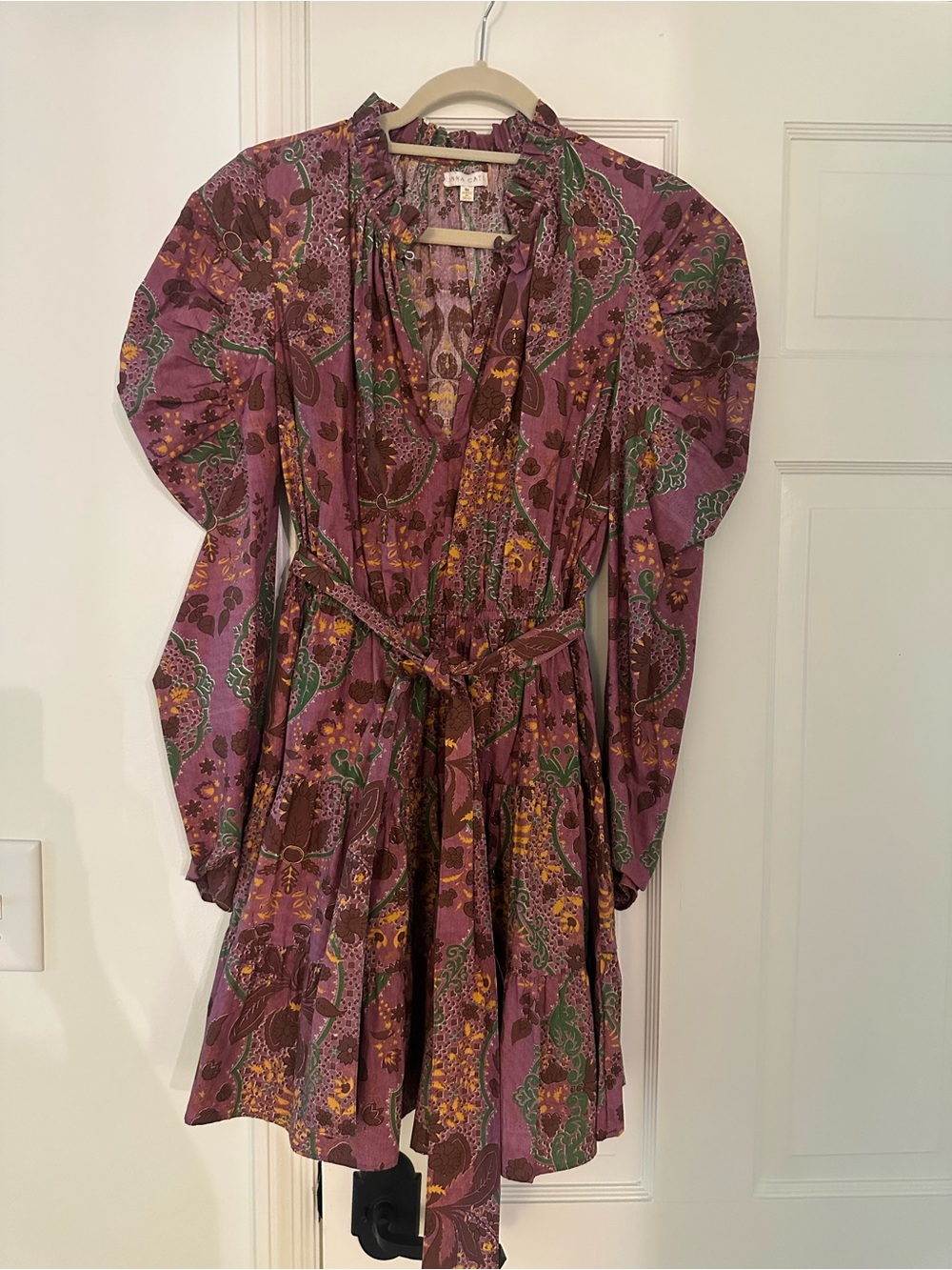 Anna Cate Purple Floral Long-Sleeve Belted Dress
